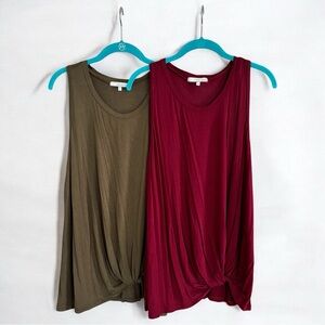 Emma's Closet 2 Sleeveless Knot Tank Tops - Olive and Burgundy